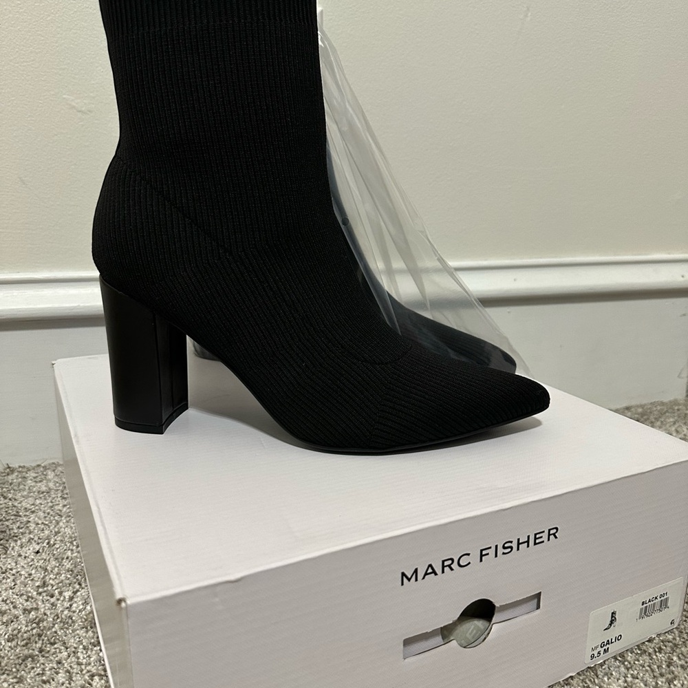 Marc Fisher Black Knitted Heeled Galio Boots